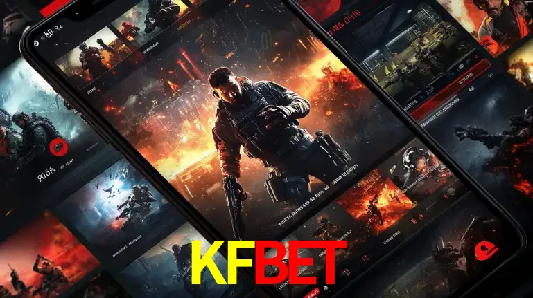 Tela de um celular exibindo uma galeria de jogos de tiro com temática militar, mostrando a variedade de e-sports disponíveis para apostas na plataforma de entretenimento KFBET.